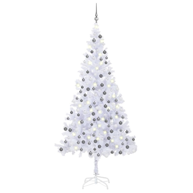 Albero Natale Artificiale LED e Palline Verde L 240 cm Bianco