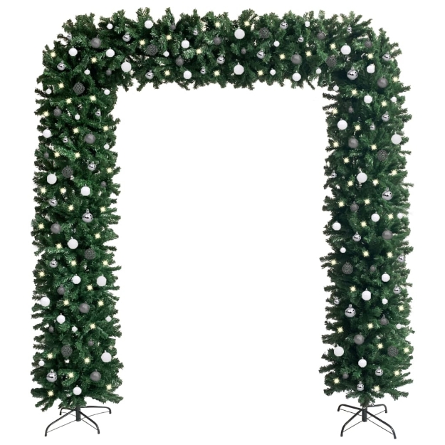 Arco per Albero di Natale con LED e Palline Verde 240 cm