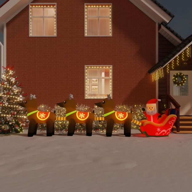 Decorazione Natalizia Babbo Natale e Renne Gonfiabili LED 138cm