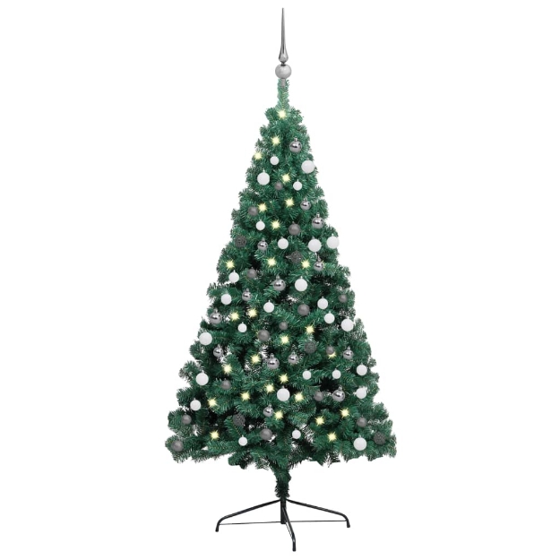 Set Albero Natale Artificiale a Metà LED e Palline Verde 120 cm
