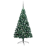 Set Albero Natale Artificiale a Metà LED e Palline Verde 180 cm