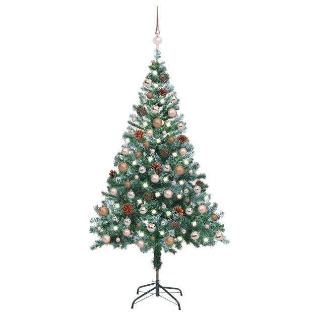 Set Albero Natale Glassato con Set LED Palline e Pigne 150cm