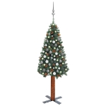Set Albero Natale Sottile Luci LED e Palline Verde 150 cm PVC