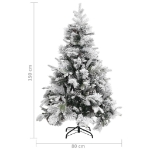 Albero di Natale con Neve Floccata e Pigne 150 cm in PVC e PE