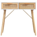 Tavolo Consolle Bianco 80x30x75cm Massello Pino Rattan Naturale