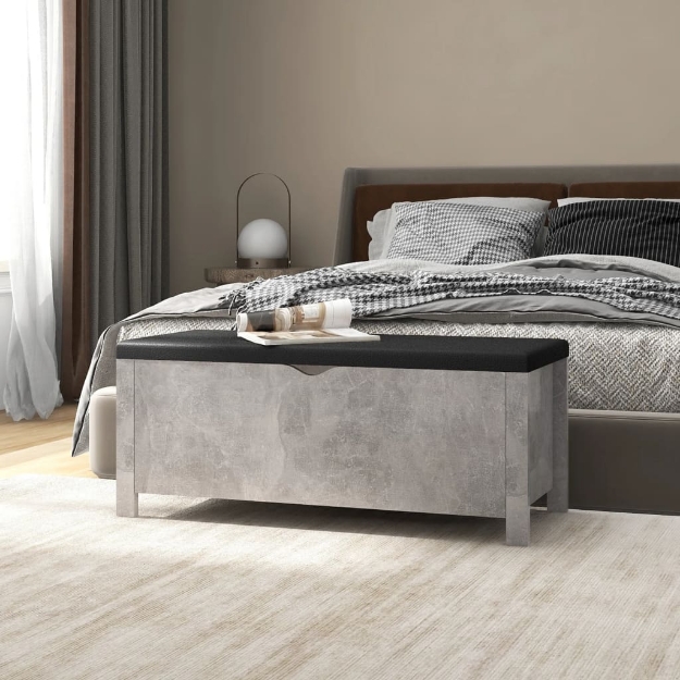 Contenitore con Cuscino Grigio Cemento 105x40x45cm Multistrato