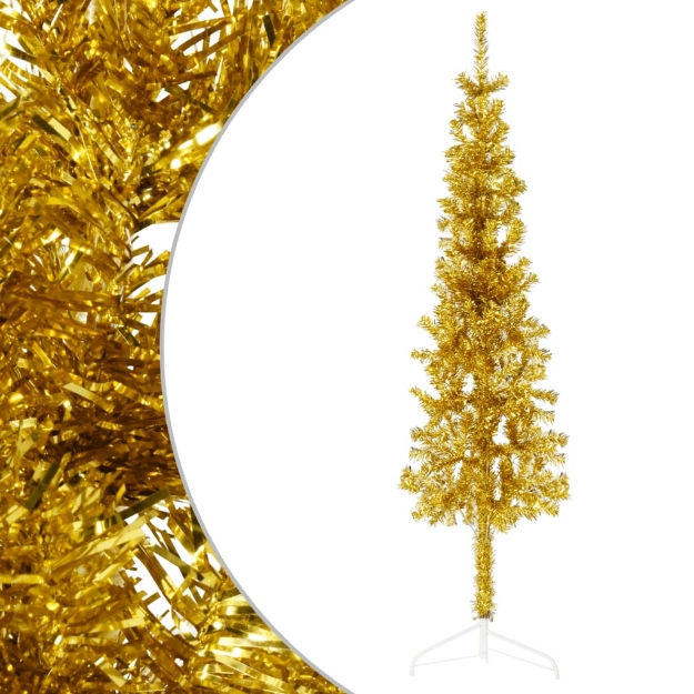 Albero Natale Artificiale Sottile a Metà con Supporto Oro 120cm