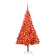 Albero di Natale Preilluminato con Palline Rosso 210 cm PVC