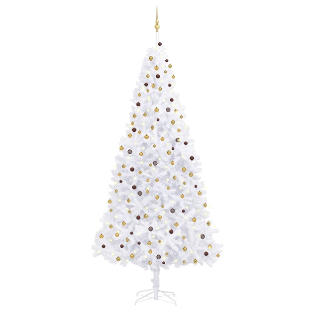 Albero di Natale Preilluminato con Palline e LED Bianco 300 cm