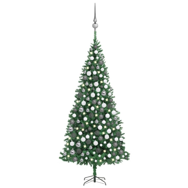 Albero di Natale Preilluminato con Palline e LED Verde 300 cm