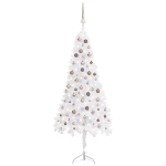 Albero Natale per Angolo con LED e Palline Bianco 210 cm PVC