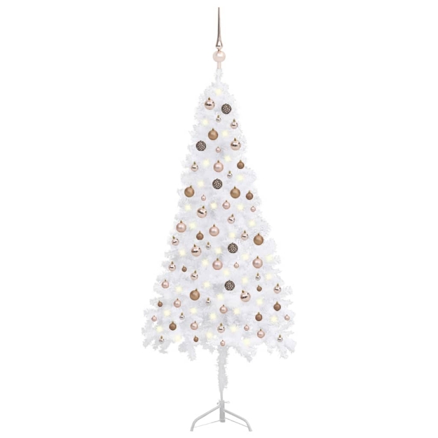 Albero Natale per Angolo con LED e Palline Bianco 210 cm PVC