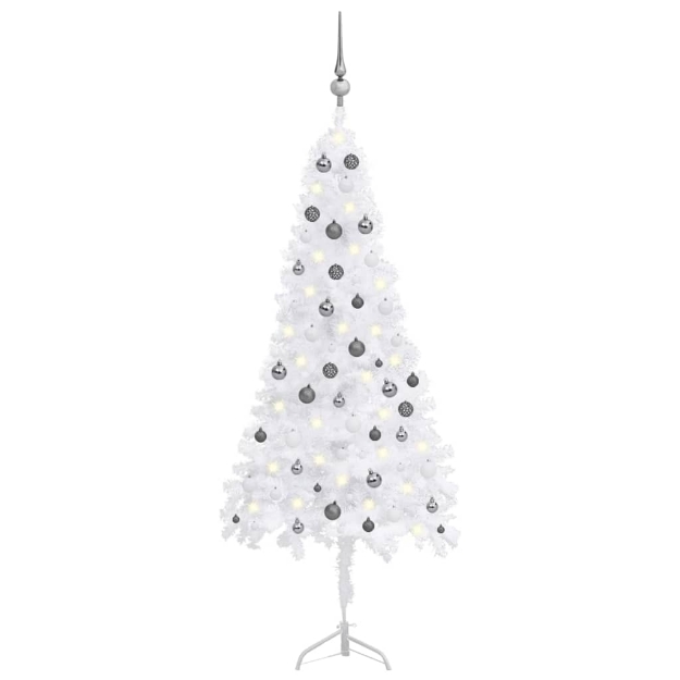 Albero Natale per Angolo con LED e Palline Bianco 180 cm PVC