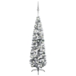 Albero di Natale Sottile Preilluminato con Palline Verde 210 cm