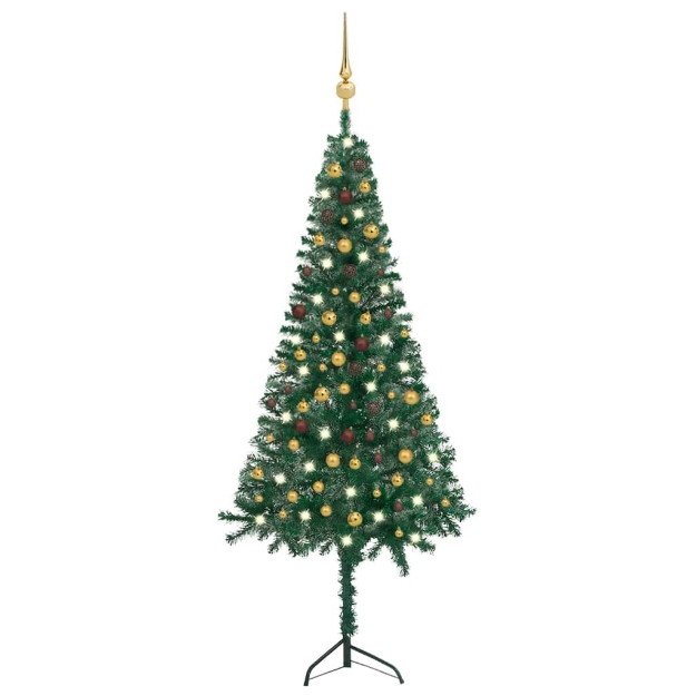 Albero di Natale Angolare con LED e Palline Verde 240 cm in PVC