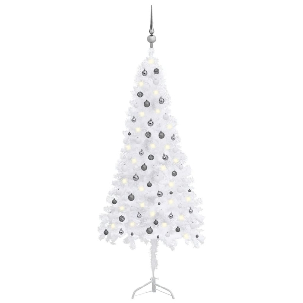 Albero Natale per Angolo con LED e Palline Bianco 240 cm PVC