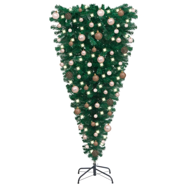 Albero di Natale Capovolto Preiluminato con Palline 150 cm