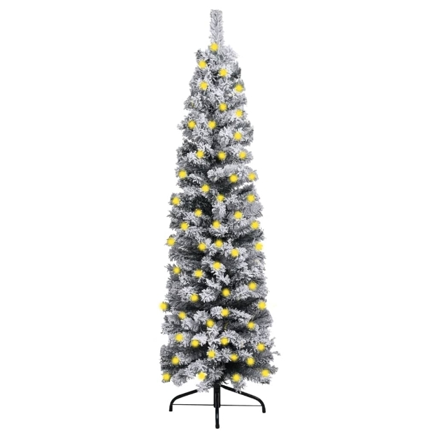 Albero di Natale Sottile con Neve Fioccata Verde 210 cm PVC