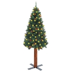 Albero di Natale Sottile con Legno Vero e Pigne Verde 180 cm