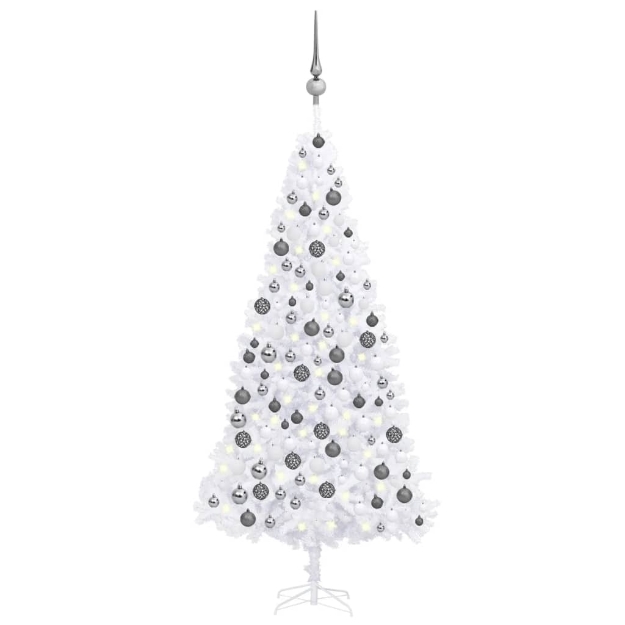 Albero di Natale Preilluminato con Palline e LED Bianco 300 cm