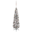 Albero di Natale Sottile Preilluminato con Palline Verde 210 cm