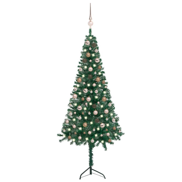 Albero Natale per Angolo con LED e Palline Verde 180 cm PVC