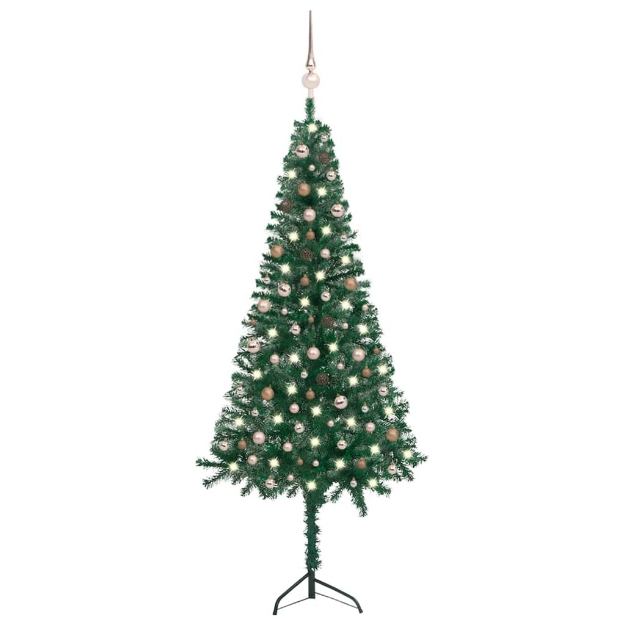 Albero di Natale Angolare con LED e Palline Verde 240 cm in PVC