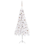 Albero Natale per Angolo con LED e Palline Bianco 240 cm PVC