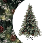 Albero di Natale con Luci e Pigne Verde e Bianco 150cm PVC e PE
