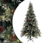 Albero di Natale con Luci e Pigne Verde e Bianco 225cm PVC e PE