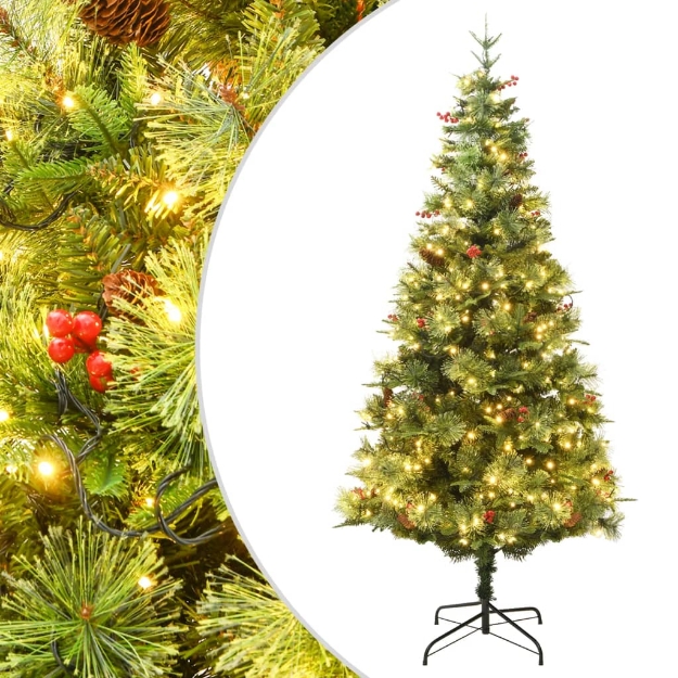 Albero di Natale Preilluminato con Pigne Verde 225 cm PVC e PE