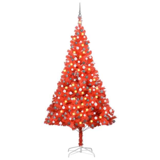 Albero di Natale Preilluminato con Palline Rosso 240 cm PVC