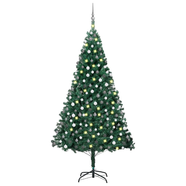 Albero di Natale Preilluminato con Palline Verde 240 cm PVC