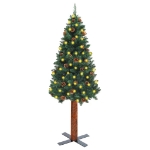 Albero di Natale Sottile con Legno Vero e Pigne Verde 150cm PVC