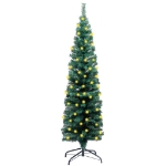 Albero di Natale Sottile Preilluminato con Supporto Verde 150cm