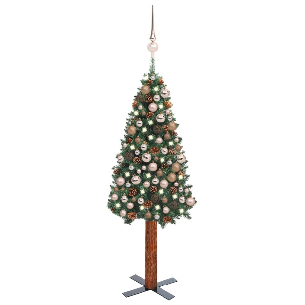 Albero di Natale Sottile Preilluminato Palline Verde 180 cm PVC