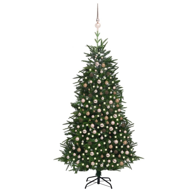 Albero Natale Artificiale con LED Palline Verde 210 cm PVC e PE