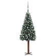 Albero di Natale Sottile Preilluminato con Palline Verde 210 cm