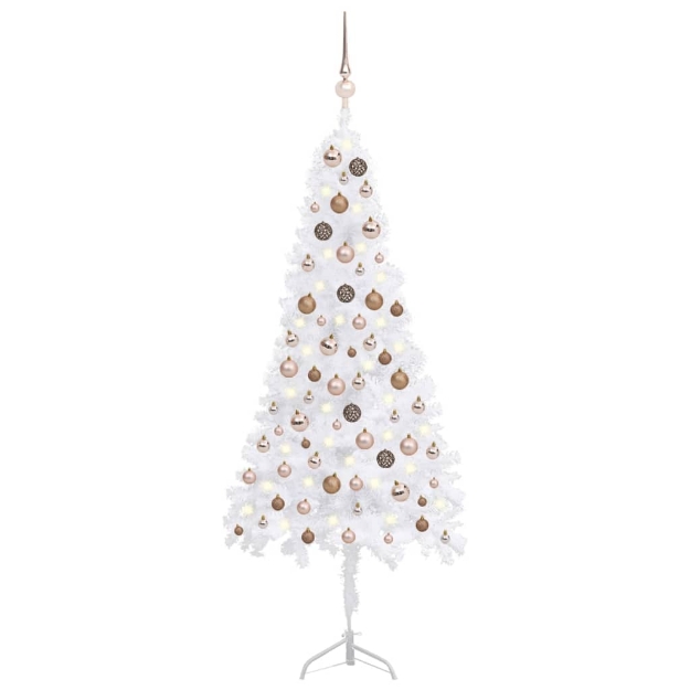 Albero Natale per Angolo con LED e Palline Bianco 150 cm PVC