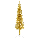 Albero Natale Artificiale Sottile a Metà con Supporto Oro 150cm
