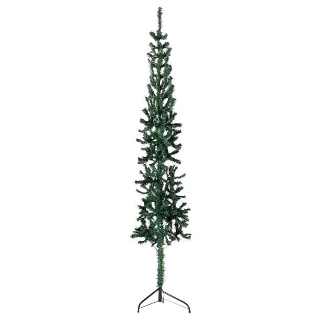 Albero Natale Artificiale Sottile a Metà Supporto Verde 210 cm