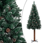 Albero di Natale Sottile con Legno Vero e Neve Verde 150 cm