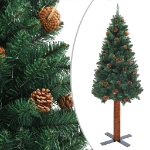Albero di Natale Sottile con Legno Vero e Pigne Verde 180 cm