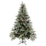 Albero di Natale con Luci e Pigne Verde e Bianco 150cm PVC e PE