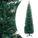 Albero di Natale Sottile Preilluminato con Supporto Verde 210cm