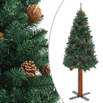 Albero di Natale Sottile con Legno Vero e Pigne Verde 150cm PVC