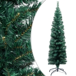 Albero di Natale Sottile Preilluminato con Supporto Verde 150cm