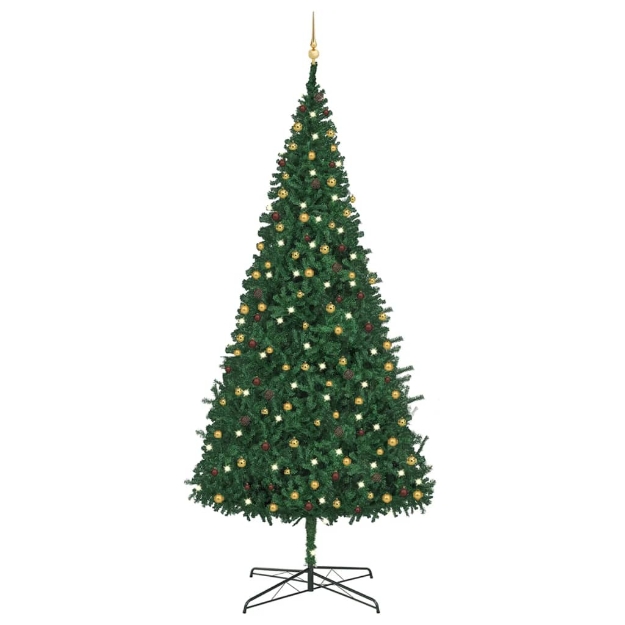 Albero di Natale Preilluminato con Palline e LED Verde 400 cm
