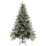 Albero di Natale con Luci e Pigne Verde e Bianco 120cm PVC e PE