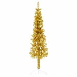 Albero Natale Artificiale Sottile a Metà con Supporto Oro 120cm